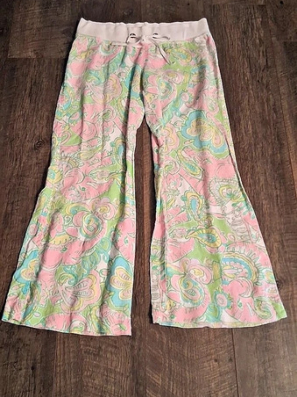 Lilly Pulitzer Wide Leg Linen Blend Pants in Pink & Green Size Medium